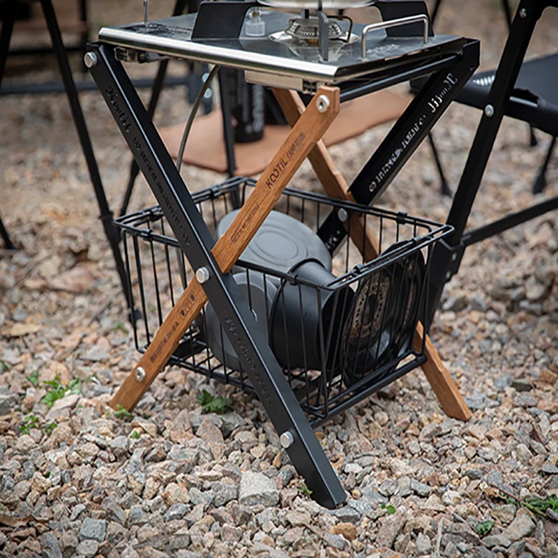 Mesa IGT de doble capa para acampar al aire libre, estante de almacenamiento integrado de aleación de aluminio, combinación portátil, accesorios de mesa IGT