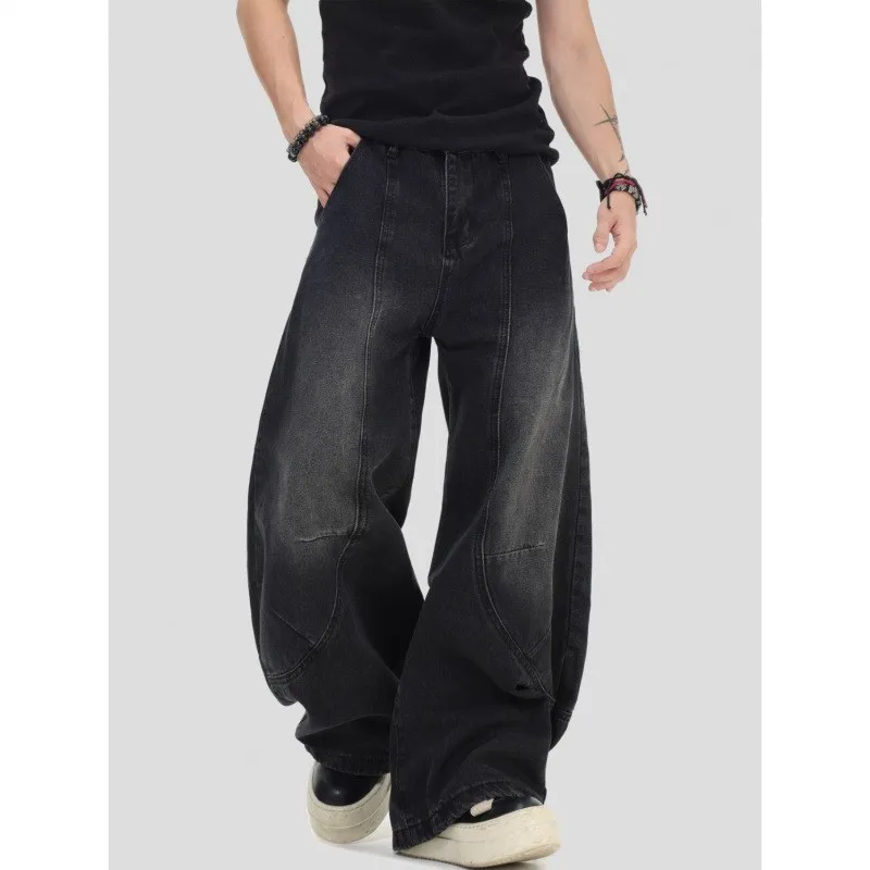 

Retro American Style Men's Jeans Loose Straight Leg Long Pants High Street Fashion Fall Season Washed out Versatile Wide Leg