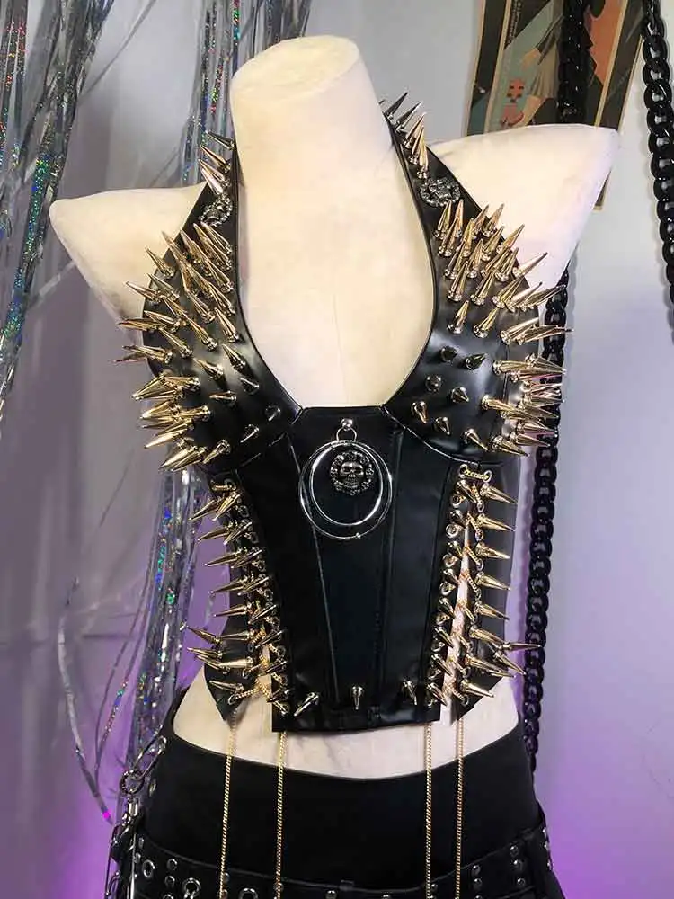 

Goth Cummerbunds 90s Skull Y2K TOPS Tanks Teen Harajuku E-Girls Emo DIY Eco Grunge Studded Rivet Hand Made Gothic Punk Rock