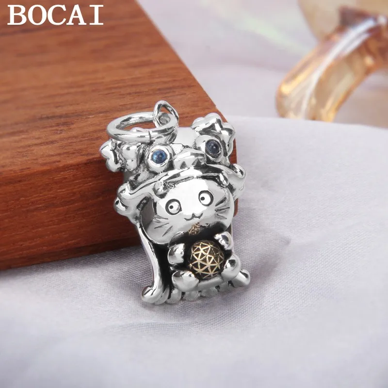 

BOCAI S925 чистый серебряный простой индивидуальный милый кот танец льва вышитый шар кулон мужские и женские подарки