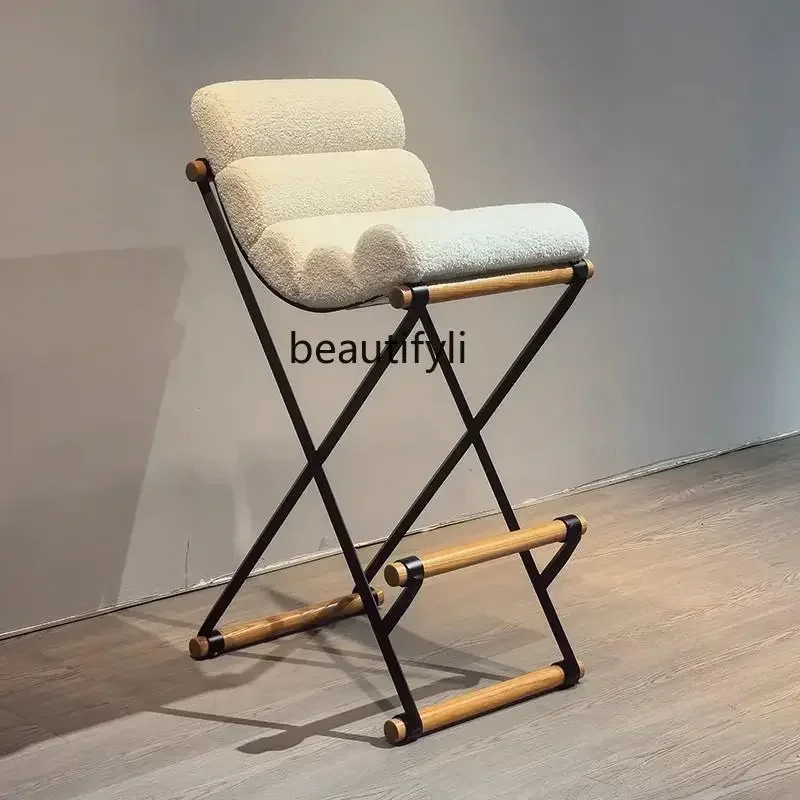 

pg46Modern simple high-footed front desk bar chair Creative Island Terrace B & B Qingba stainless steel reception chair