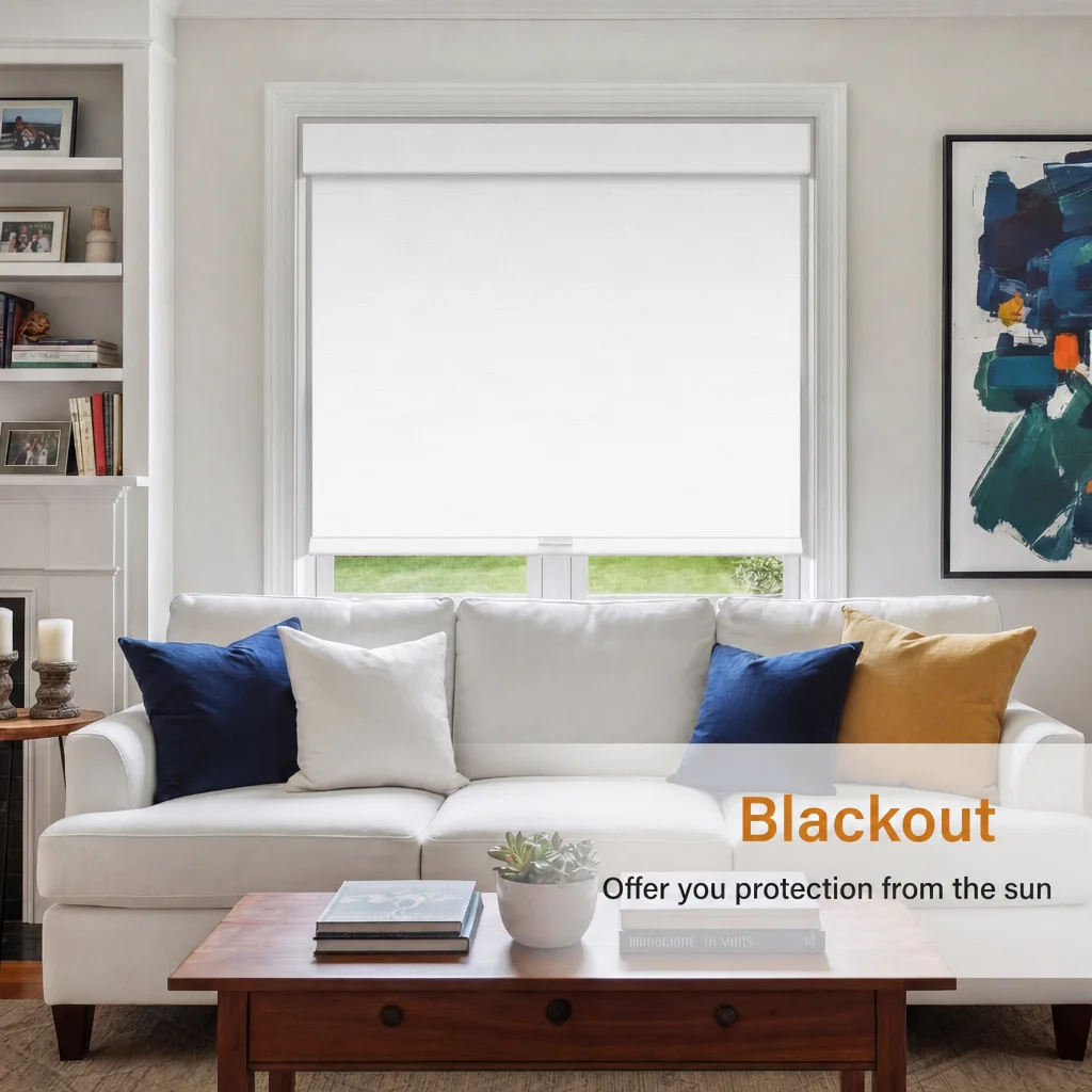 No Drill Blackout Roller Shades White Cordless Design Roller Blinds, Thermal Insulated Fabric UV Protection For Windows Curtains view 5