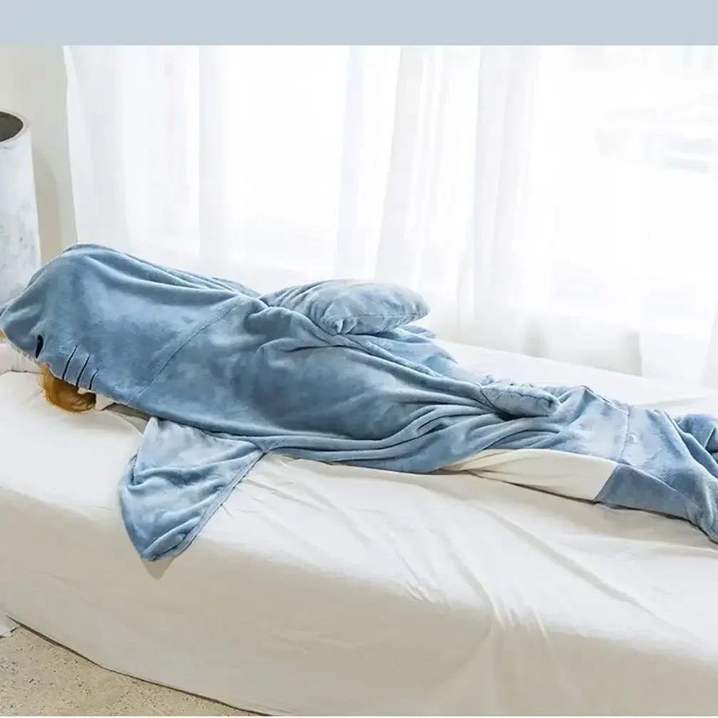 Couple Animal Cartoon Shark Blanket Flannel Sleeping Bag Men Loose One-piece Pajamas Home Super Soft TV Blanket