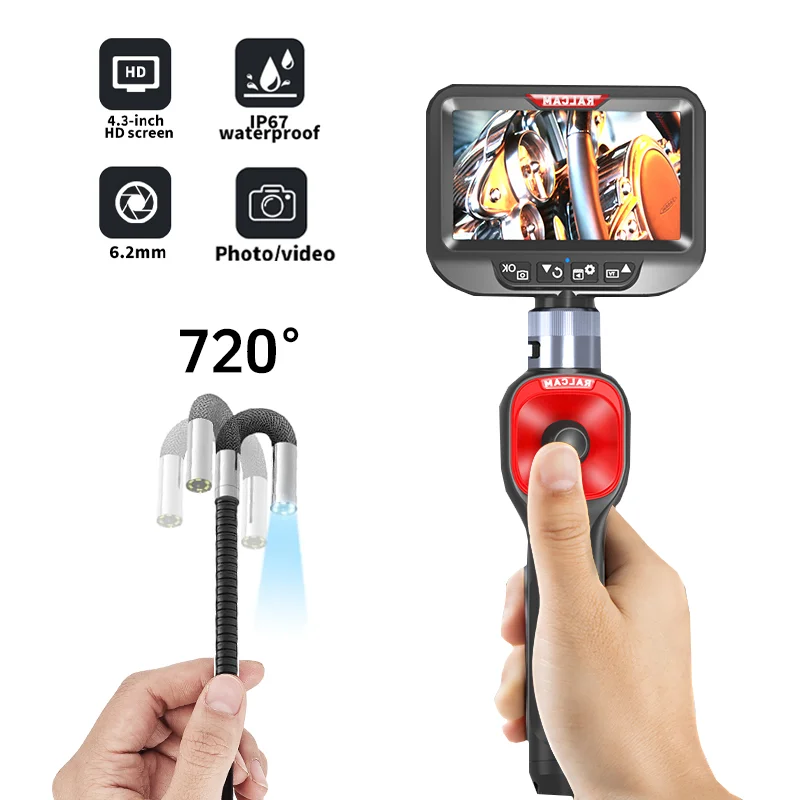 720 Degree Rotation Camera 4.3 lnch Endoscope 6.2mm 1080P Full HD Endoscope Camera for Industrial Inspection