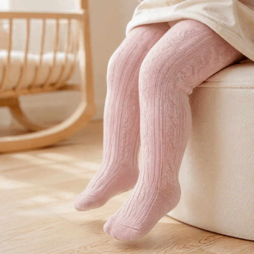 Class A Cotton Girls Knit Leggings Twisted Texture Stretch Fabric Pantyhose Solid Color Four Way Stretch Children Tights Girl