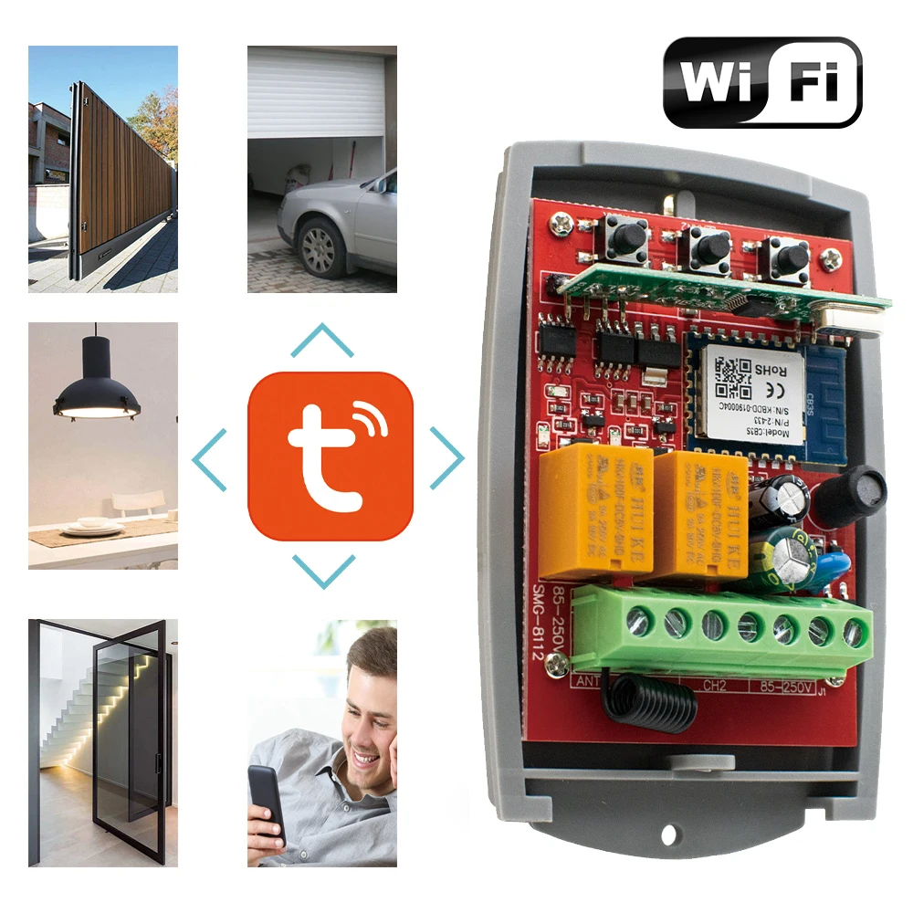 Tuya Universal Smart Wifi Empfänger 2CH 12V 24V 220V Garage Tür Fernbedienung Opener Controller 433/433,92 Mhz Sender – Detail 1
