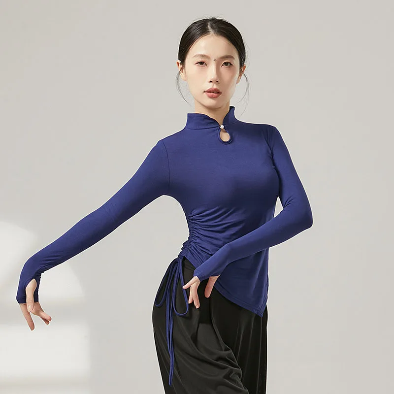 

Топы для классического танца женские, с рукавами-накладками для пальцев, в стиле китайского чхонсама, для тренировок, костюмы в стиле ципао, блузка для выступлений в стиле ханьфу