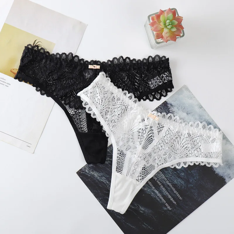 Meet\'r Women Sexy Lace Panties Low-waist Underwear Female G String Hollow Out Lingerie Temptation Transparent Thong Intimates