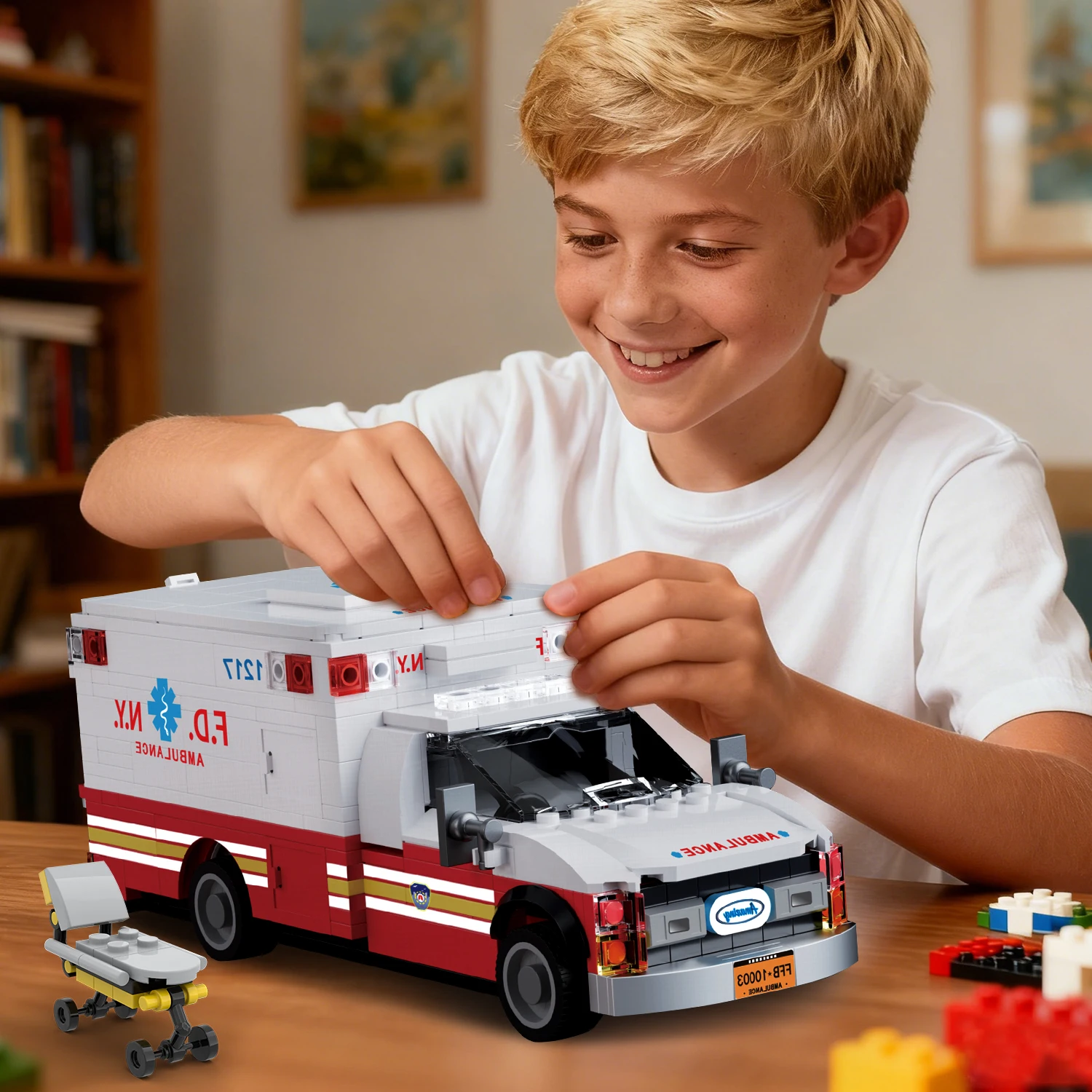 660PCS Amerikaanse Ambulance Bouwstenen Met Brancard Stad Noodvoertuig Model Bricks Ornament Kids DIY Speelgoed Vakantiecadeau