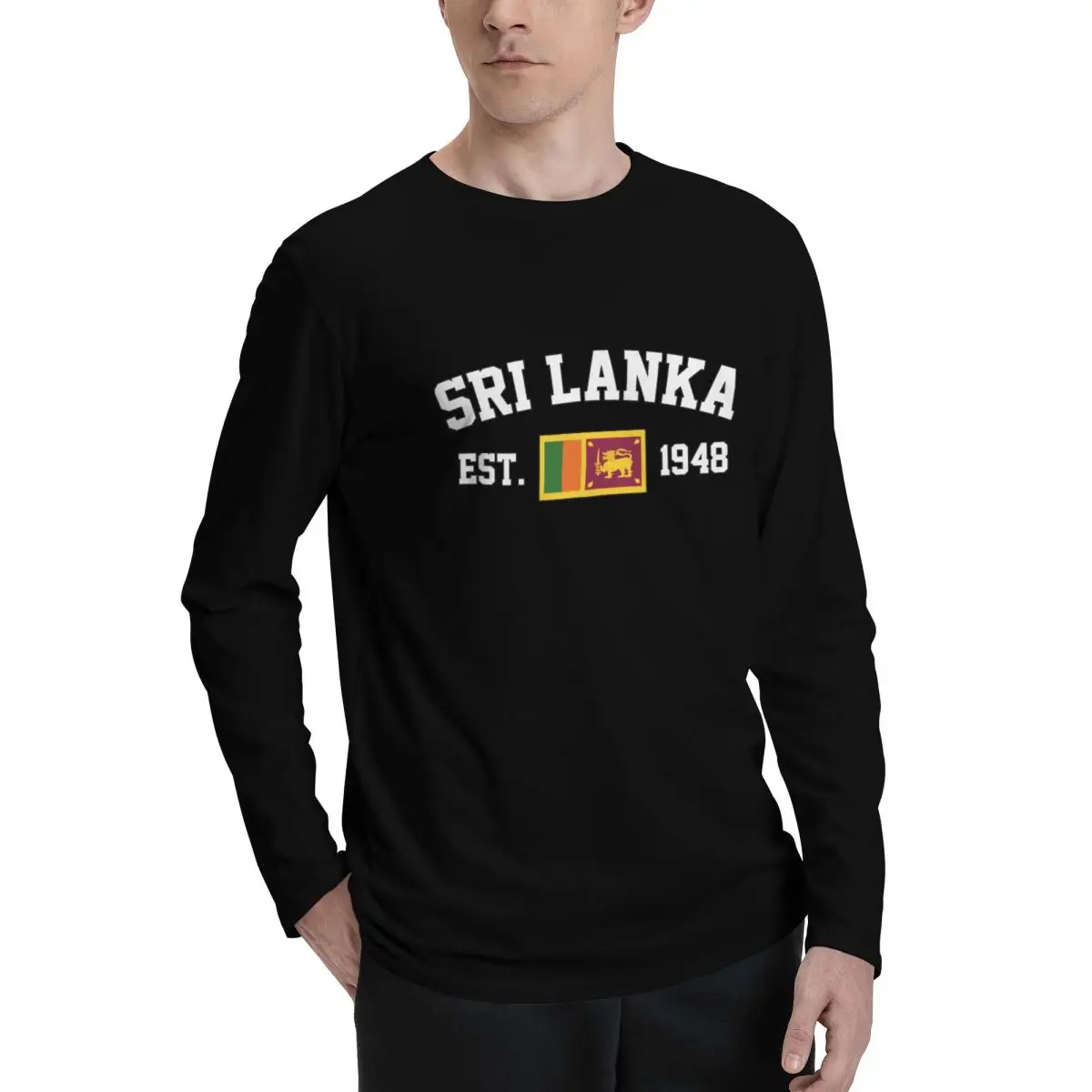 100% Cotton Sri Lanka Flag With EST. Year Long Sleeve Autumn T shirts Men Women Unisex Clothing LS T-Shirt Tops Tees