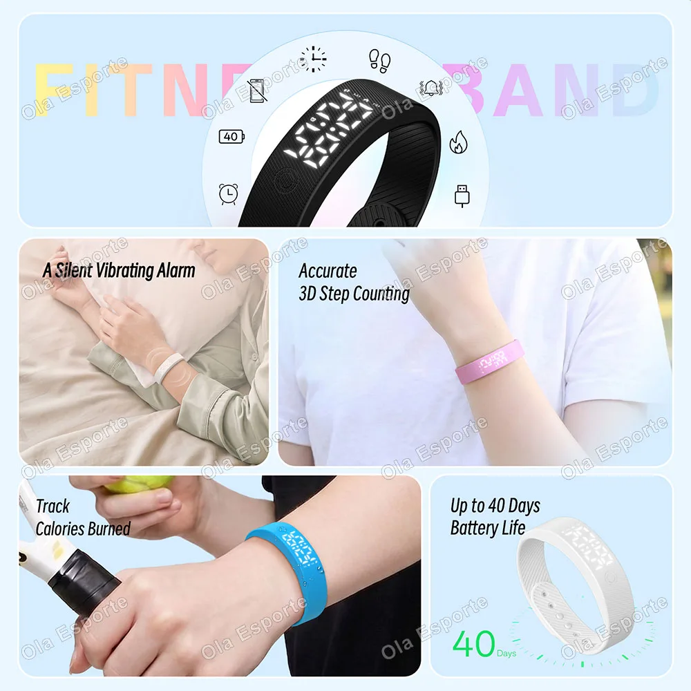 2027 LED Digital Alarm Clock Watch Adjustable Snooze-proof Alarm Bracelet with Running Pedometer Waterproof Vibrating Alarm H10