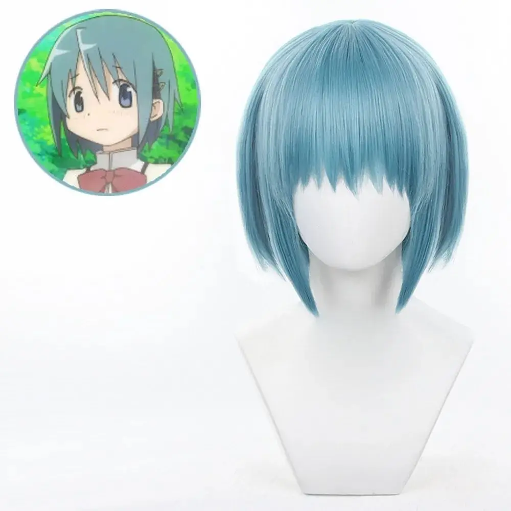 Madoka Magica Sayaka Light Blue Short Cosplay Wig, Pre-Styled Anime Wig with Scalp Effect Full Head