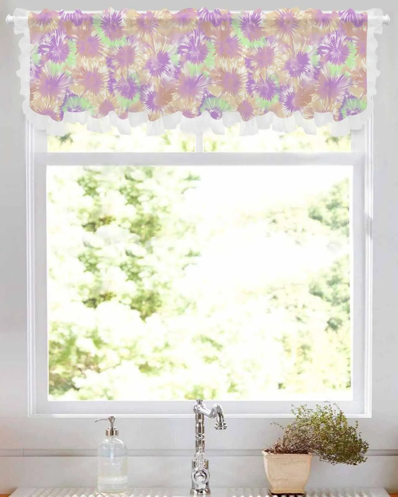 Tie Dye Ethnic Style Abstract Watercolor Short Tulle Half Curtains for Living Room Kitchen Door Cafe Window Sheer Valance Drapes