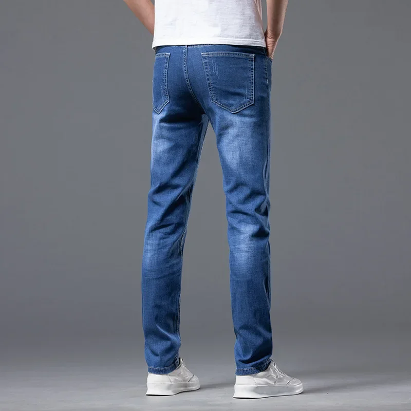 2024 Spring New Product Jeans Men's Slim Fit Straight Leg Versatile Fashion Simple Elastic Men's Pants