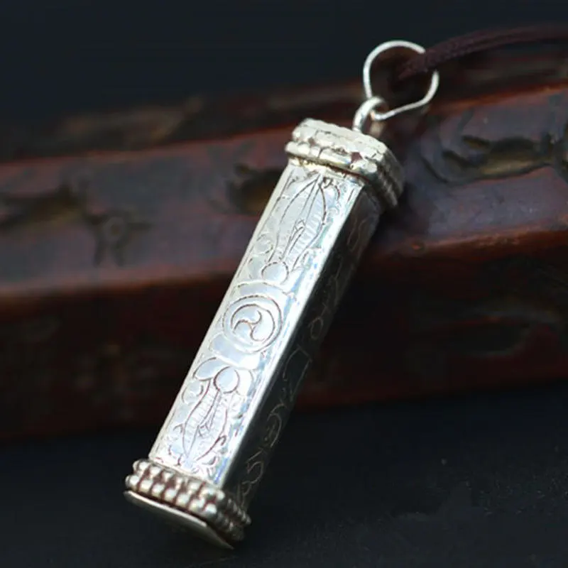 Tibetan Mantras Amulet Pendants Nepal 925 Silver hand Jewelry Tibetan Lucky Eight Auspicious Prayer box GAU T9107