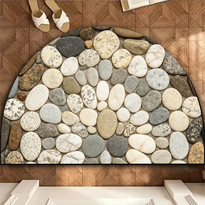 VIKAMA Marble Pebble Bath Mat – Semi-Circle Natural Stone Design, Non-Slip Bathroom Shower Rug