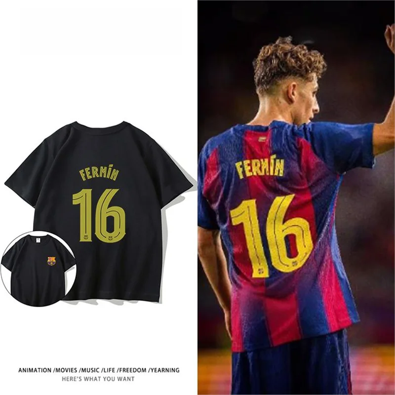 Barcelona Suporte ort Sve T-irt ex Esportes de verão Trendy Impresso Crew Ne Casual Fit Fast Drng Camiseta leve