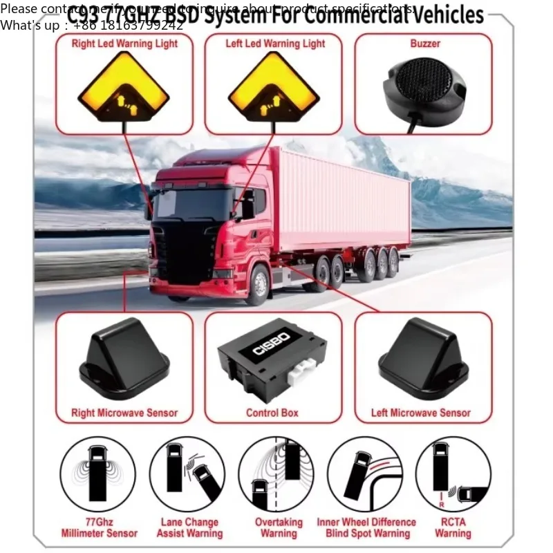 BSM 77Ghz Waterproof Truck Blind Spot mon itoring System with ADAS and IP67-68 Rating for Lane Change Assist