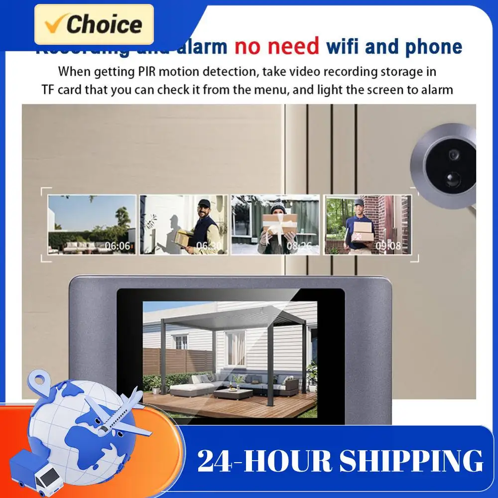 

Мини-камера-глазок для двери с беспроводным подключением, PIR-датчиком движения, цифровой дверной видеокамерой 2,8 дюйма, дверным звонком и аккумулятором 2000 мАч