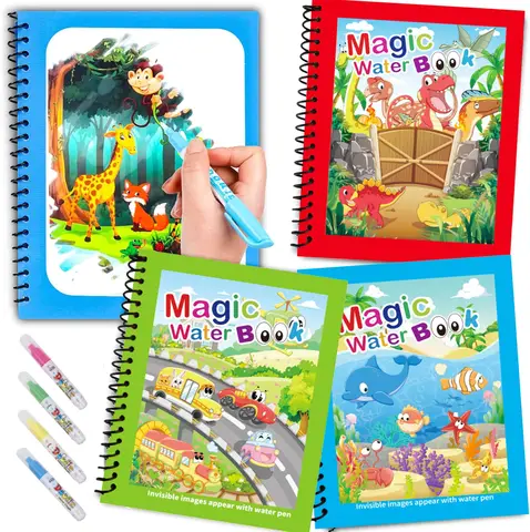 Bilashmart 1PC Magic Coloring Books with Refillable Water Pen Reusable Water Drawing Books for Children Birthday Christmas New Year Gifts
