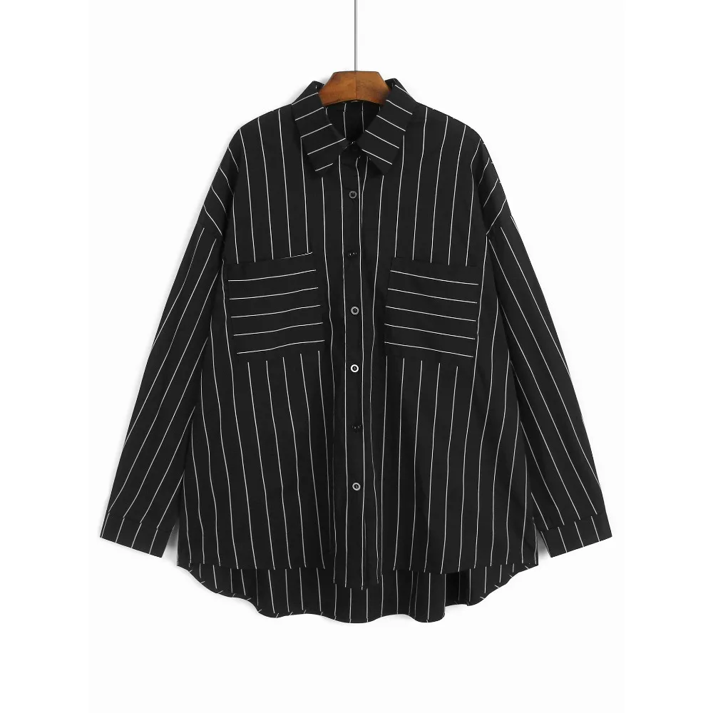 

Женские рубашки SuperAen в корейском стиле с карманами и полосками, с длинным рукавом, весна 2026, новинка, простые, ретро, повседневные, модные, средней длины