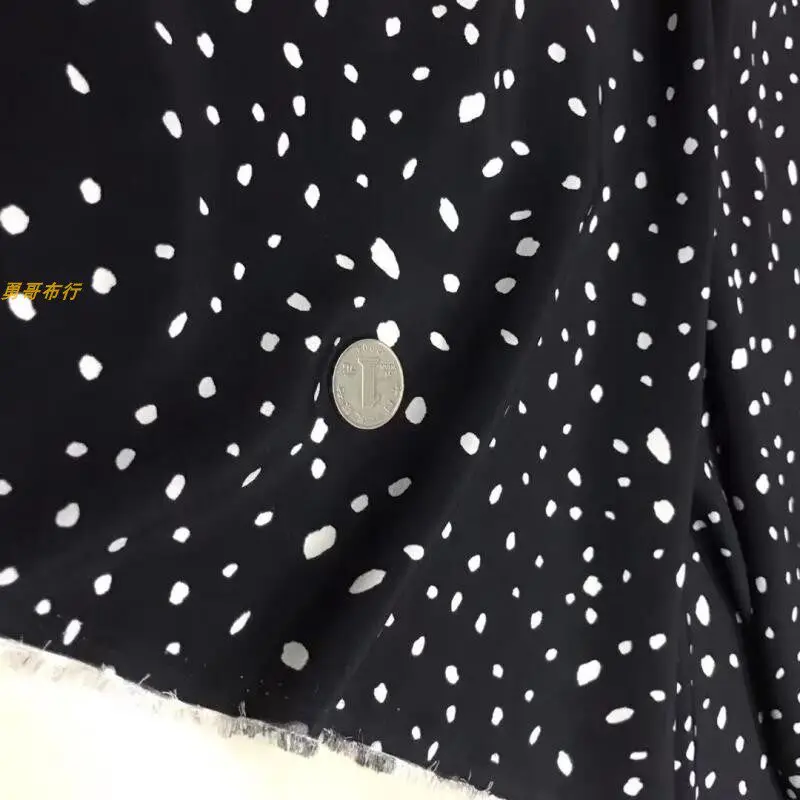 Black Background Silk Double Zou Cow Flower Polka Dot Fabric Digital Spray Painting Cool Summer Silk Skirt Top Clothes Fabric