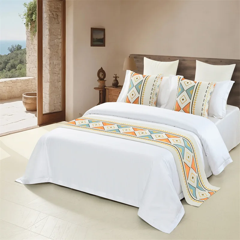 Light Luxury and High-end Hotel and Guesthouse Chenille Jacquard Bed Tail Scarf Ethnic Style Homestay Bed Runner Bed Decoration