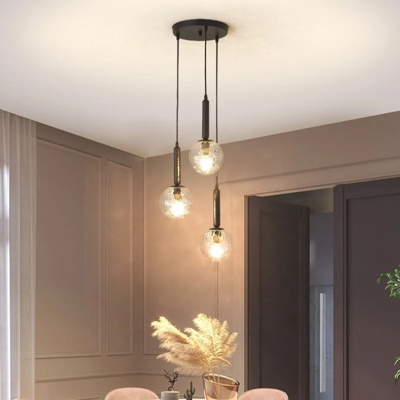 

Nordic Simple Wrought Iron Glass Lamp Staircase Long Chandelier Living Room Creative Personality Magic Bean Pendant Lights