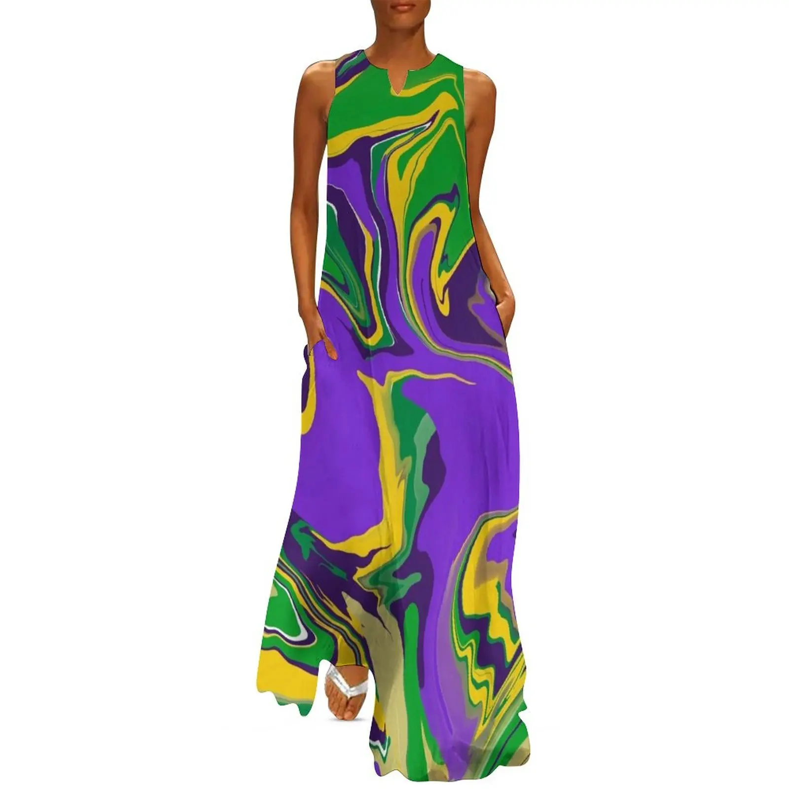 Mardi Gras Marble Swirl Pattern Long Dress dresses summer woman 2025 Party dresses Dress