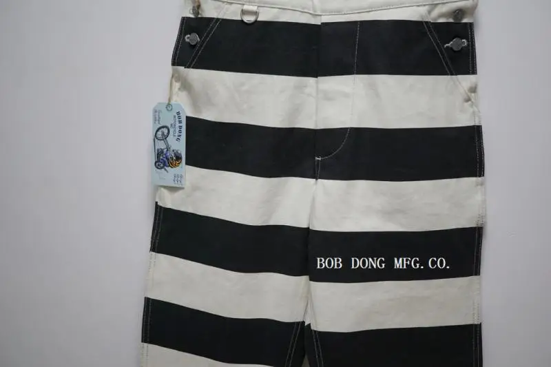 BOB DONG 16oz Cotton Canvas Prison Stripe Overalls Rugged Style Motorcycle Pants