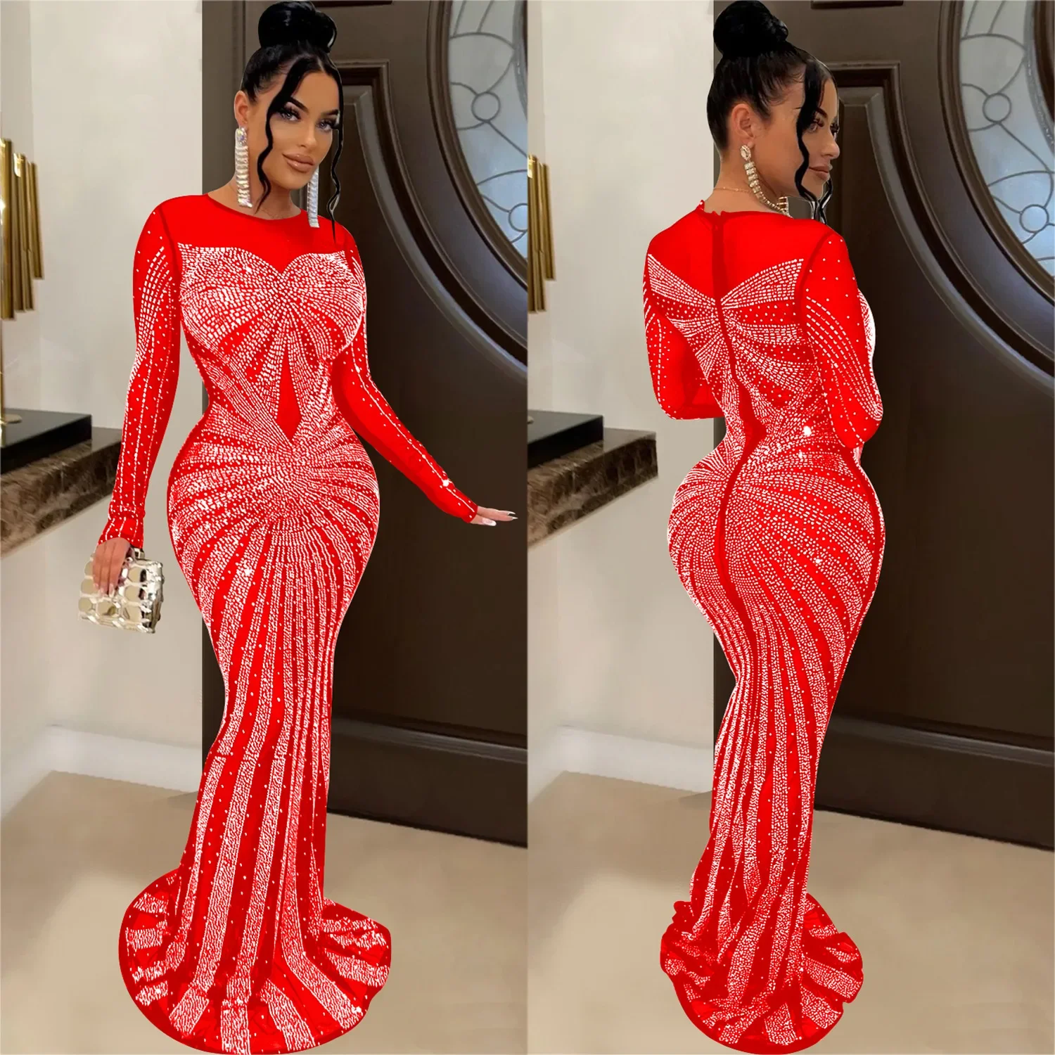 

2024 African Fashion Sexy Dress Evening Women Party Club Mesh Bodycon Elegant Dresses African Maxi Dresses for Women