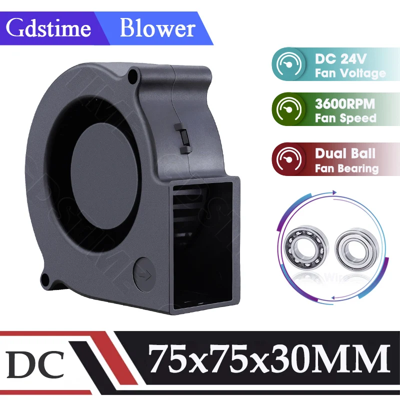 

Gdstime Fan 7530 Blower 5V 12V 24V Radiator Fan 75mmx30mm Turbo Centrifugal Fan 75mm Purifier Heatsink & BBQ Pipe Exhaust Fan