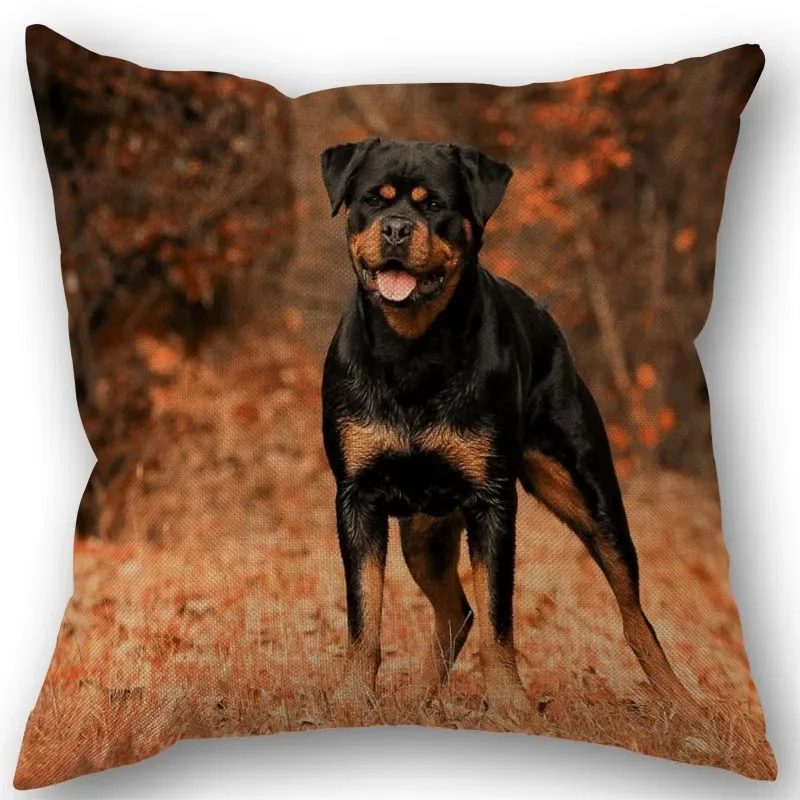Nowa niestandardowa poszewka na poduszkę PET Rottweiler tkanina bawełniana lniana kwadratowa poszewka na poduszkę z zamkiem błyskawicznym 45X45cm ślubna poszewka dekoracyjna — zdjęcie 6