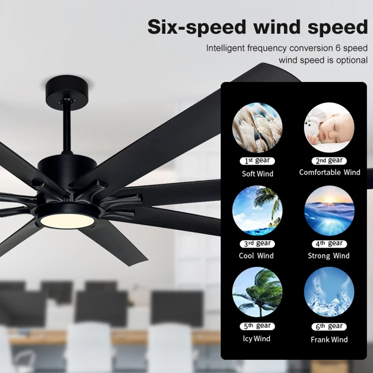 Decorative Latest 72 Inch 6 Speeds 8 Blades Tri Color Brown Remote Control Led Fan Light Ceiling