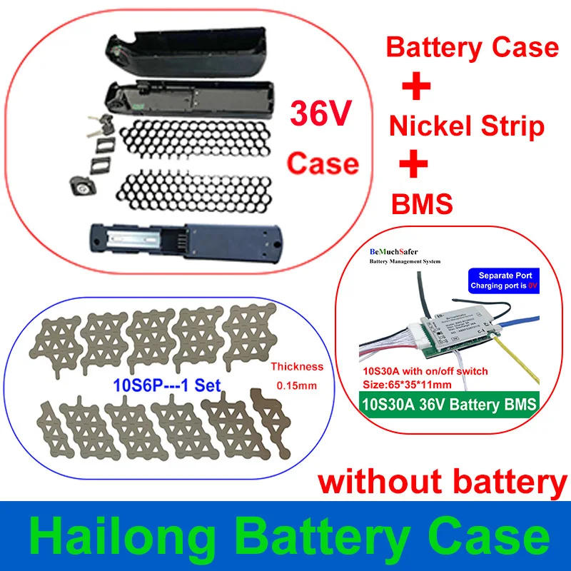 Hailongバッテリーケース,空のボックス,放電ポート,4ピンニッケルストリップ,10s,13s,30a,18650セル,36v,48v,1-2, SSE-077 65個に適合