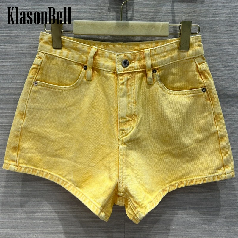 

5.21 KlasonBell High Street Hot Girl Back Embroidery Letter Denim Shorts y2k Washed Distressed High Waist A-Line Shorts Women