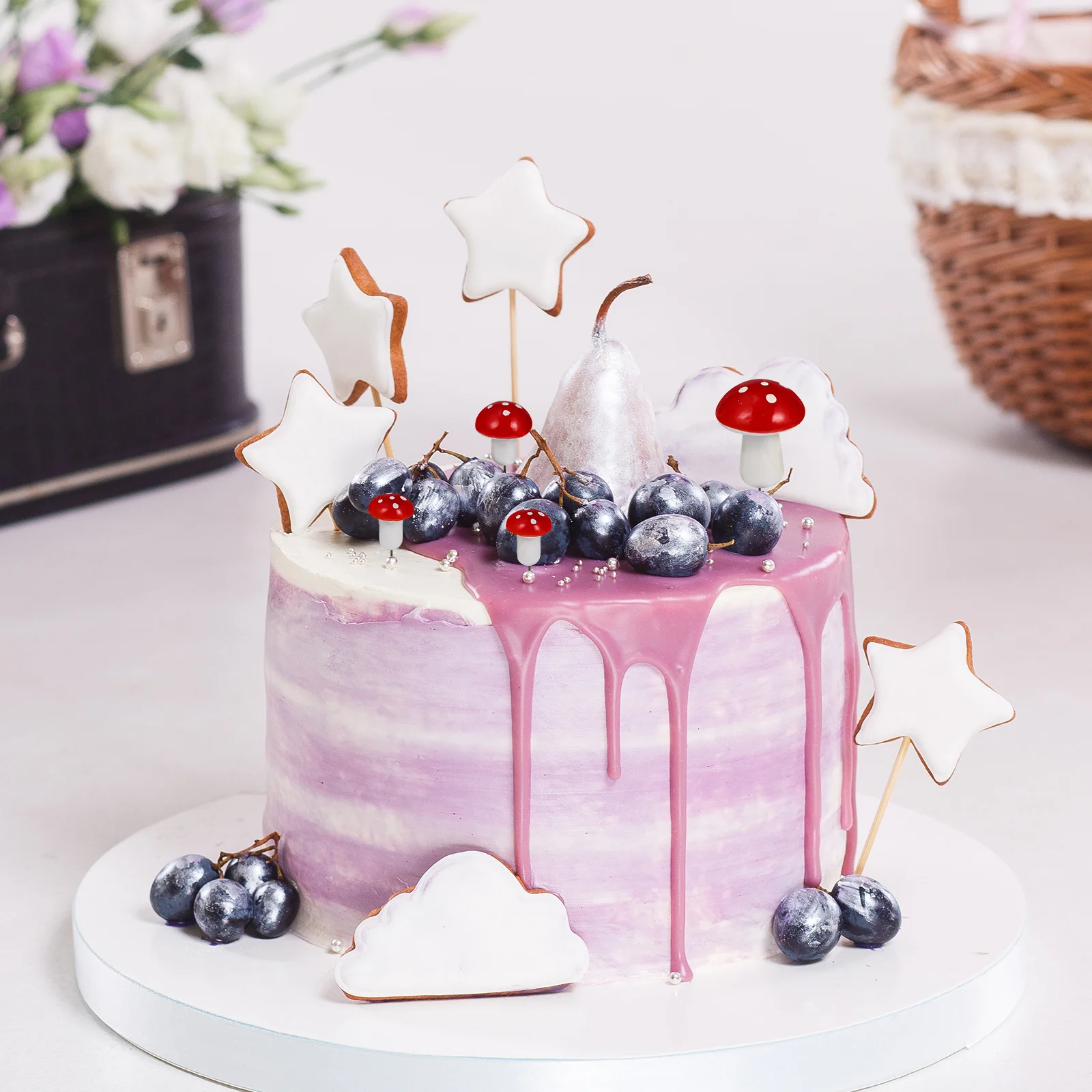 

30 pcs Cake Decorations Mushroom Foam Picks Bright Color Cupcake Toppers For Birthday Party Dessert Cake Figurines