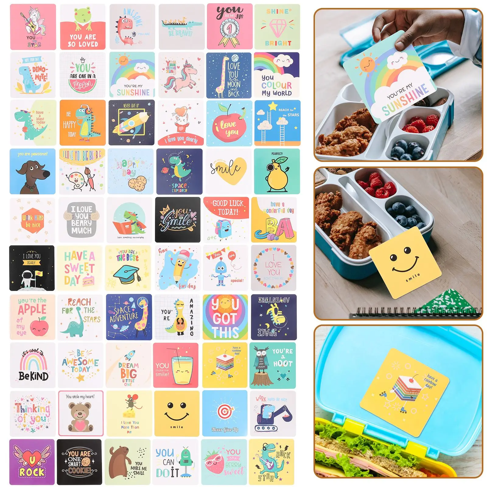 

60pcs Lunch Box Note Children Cartoon Joke Cards Teenager School Parties Entertainment Note Cards Lunch Box Study Notes Cards