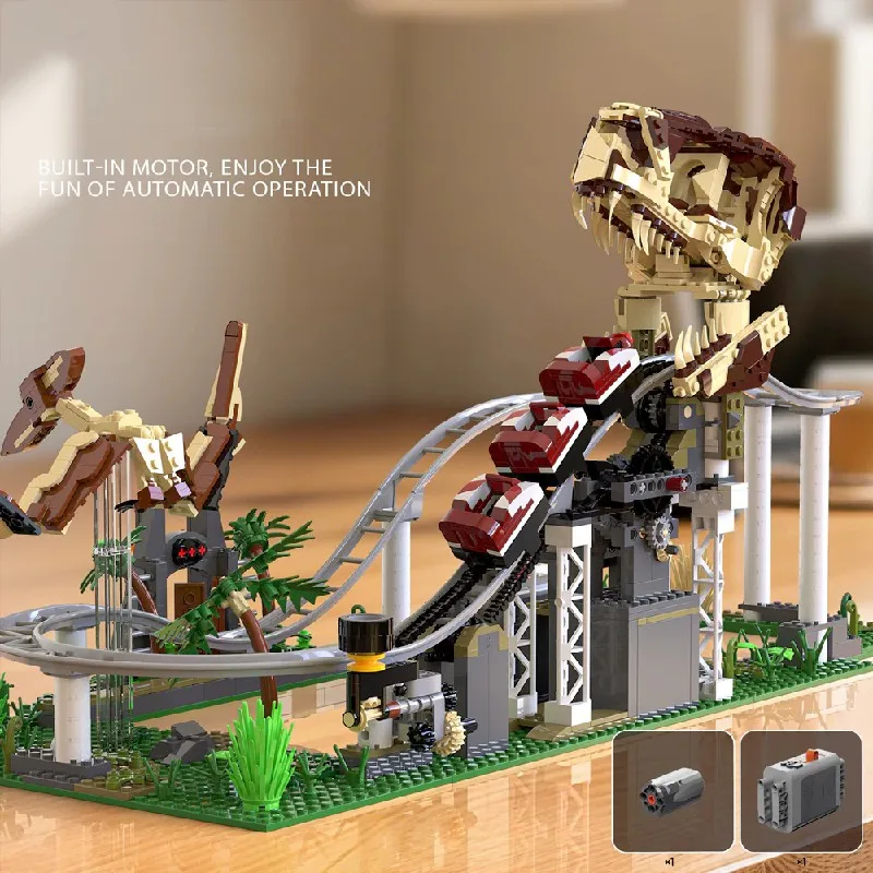 1291PCS Creative Expert MOC Dinosaur Roller Coaster Building Blocks Fairground Kid DIY Model Brick Toys Birthday Christmas Gifts