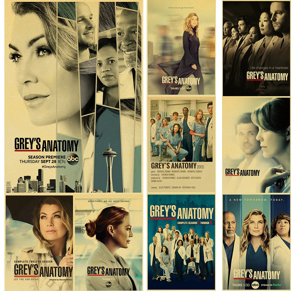 Grey's Anatomy Prints Posters Vintage Nostalgia Paper Aesthetic Wall Sticker Arrivals Fashion Decoration Salon Bedroom Painting