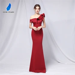 DEERVEADO Women's Mermaid Evening Dress Elegant One Shoulder Soft Satin Wedding Party Dresses Formal Occasion Maxi Dress Prom