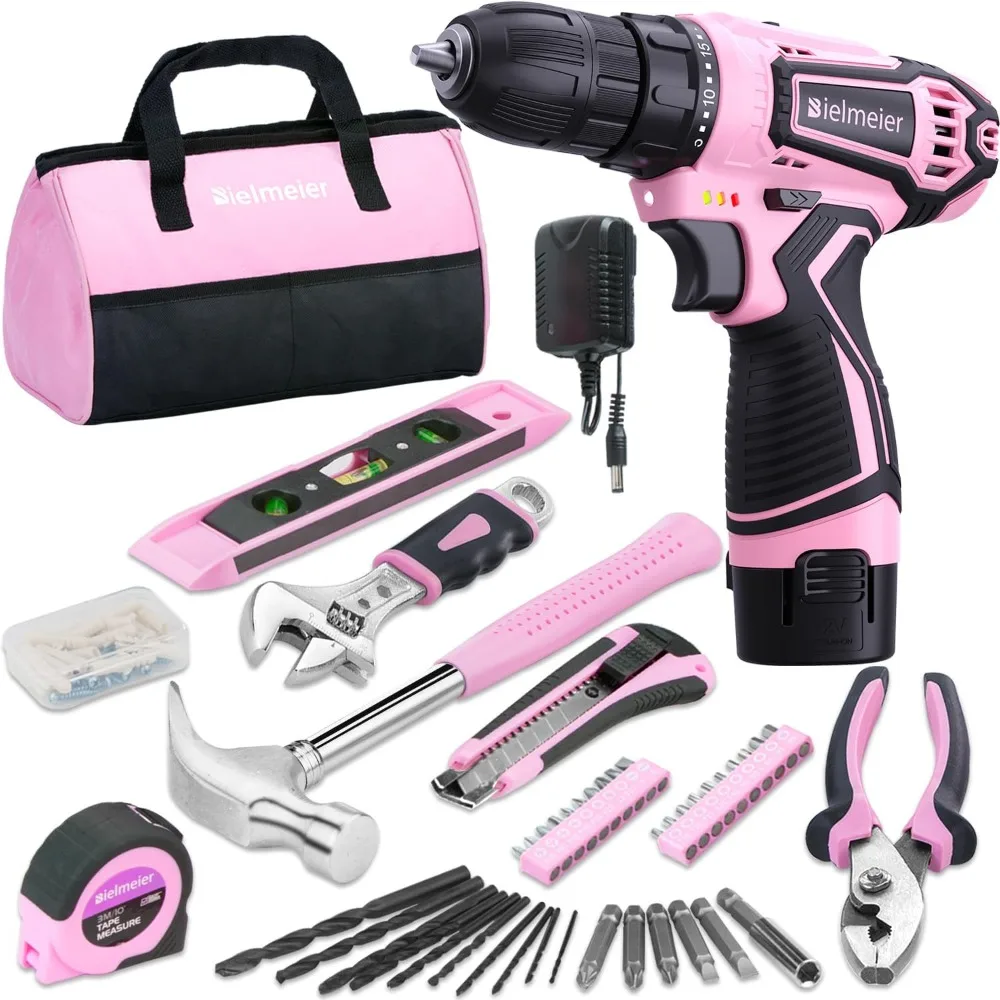 

Bielmeier 12V Pink Cordless Drill Set - Essential Women's Power Drill Tool Set for House Projects - Complete Ladies Tool Set