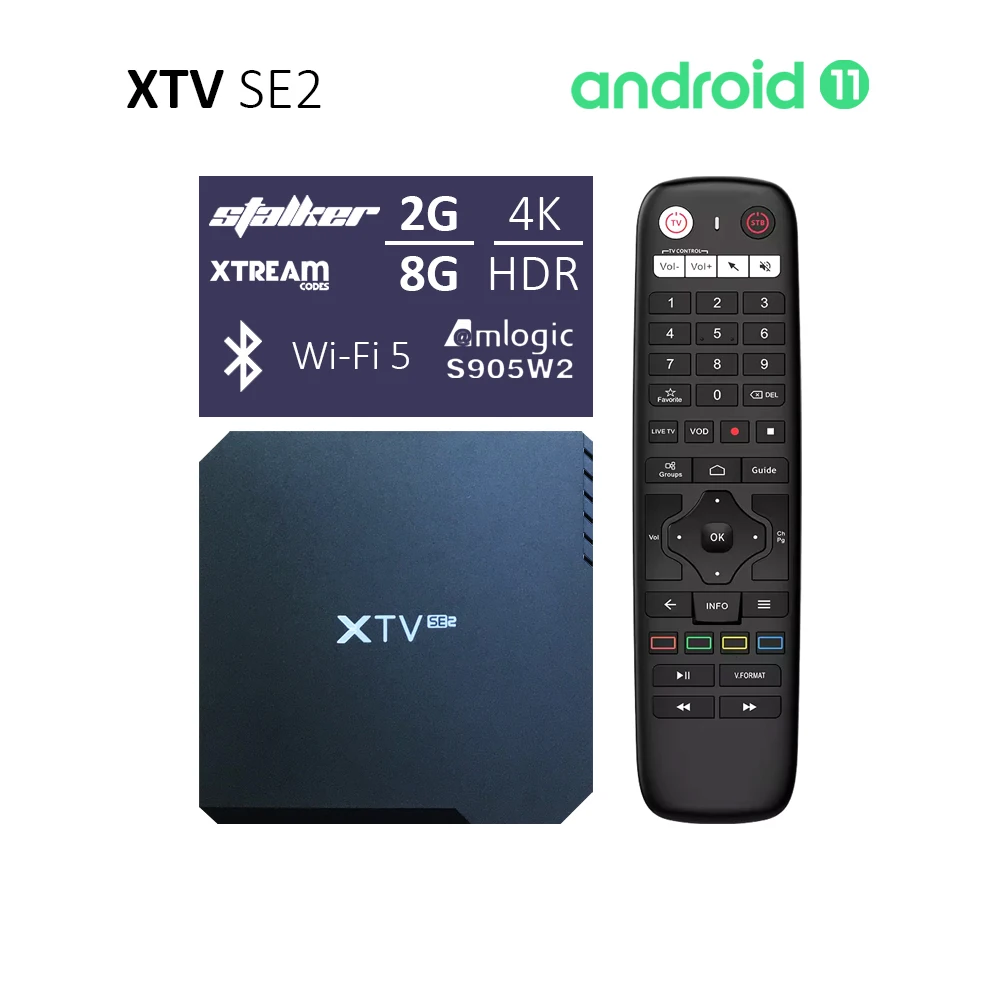 XTV SE2 Streaming Box Android 11 Stalker Xtream Live TV Decoder SoC S905W2 2G 8G AV1 4K Bluetooth WiFi5 Receiver SE2Lite