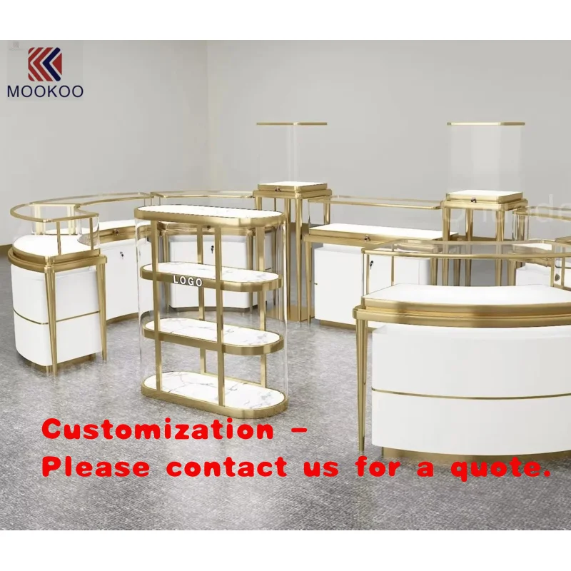 custom.AurumGlow Full Boutique Jewellery Shop Furnishings Curved Counter Multi-Layer Central Island Stand