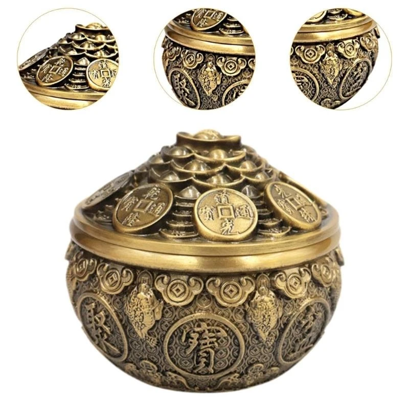 

Decorative Brass Incenses Holder Burners with Lid Chinese Styles Carving Treasure Bowl for Prosperity Home Decoration .Q0KF
