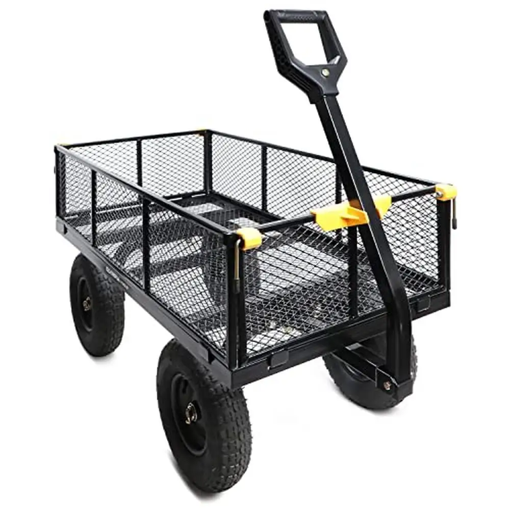 

Heavy Duty 1,000lbs Steel Utility Garden Cart with Removable Mesh Sides 2 in 1 Convertible Flatbed Flexible Handles Durable