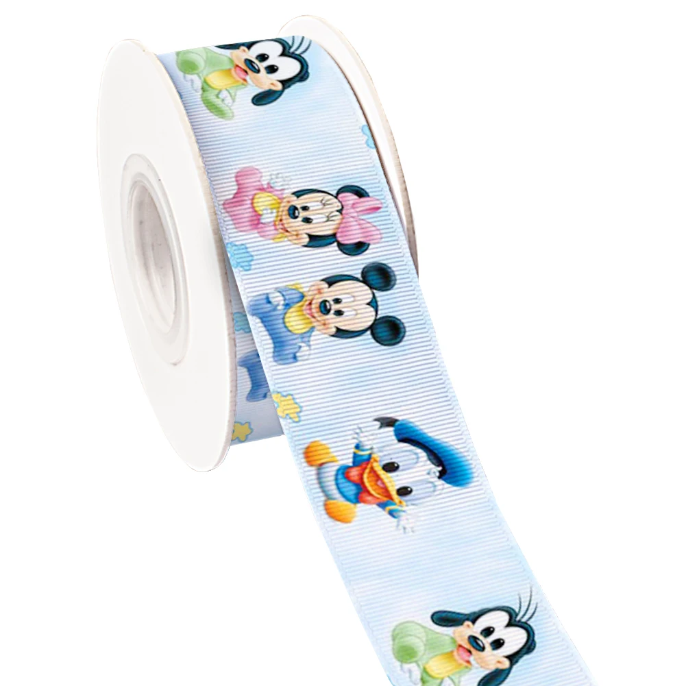 Mini Disney  Mickey Minnie Pattern Cartoon Printing Grosgrain Ribbon For DIY Hair Bows Merry Party 5 Yards