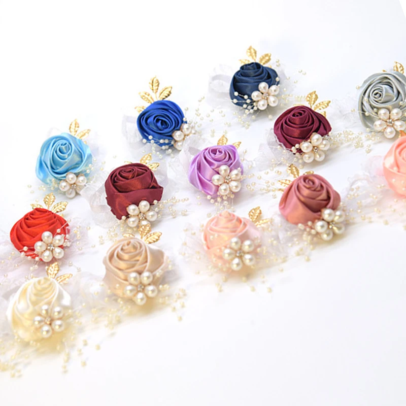 Bridal Wrist Corsage Silk Rose Wedding Hand Flower Wristband Bracelet For Bridesmaid Girls Jewelry Party Marriage Accessory