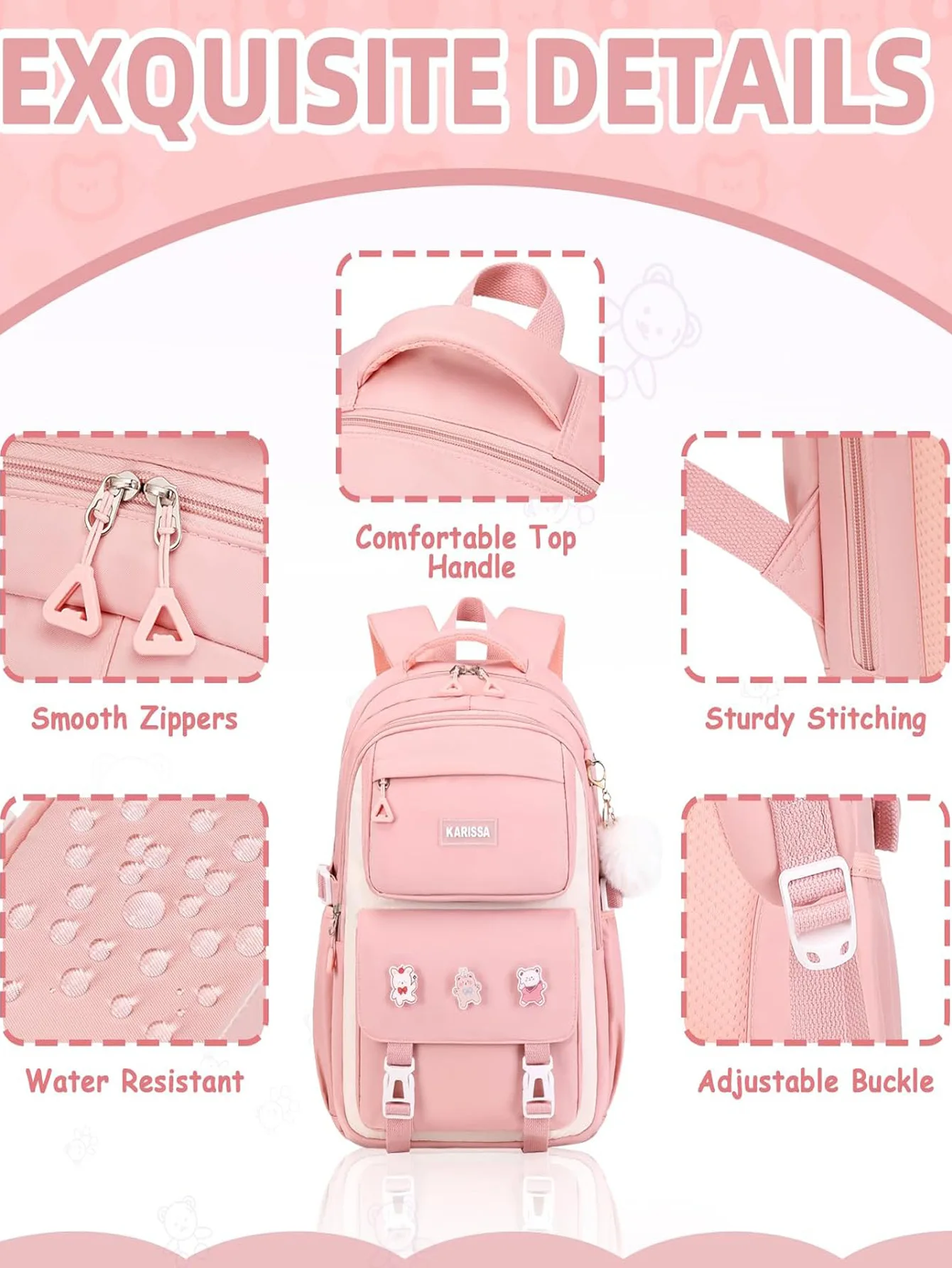 Girl Pink School Bag College Backpack Back Pack For Teenager Women Children Female Schoolbag Primary High Bagpack Teens Child