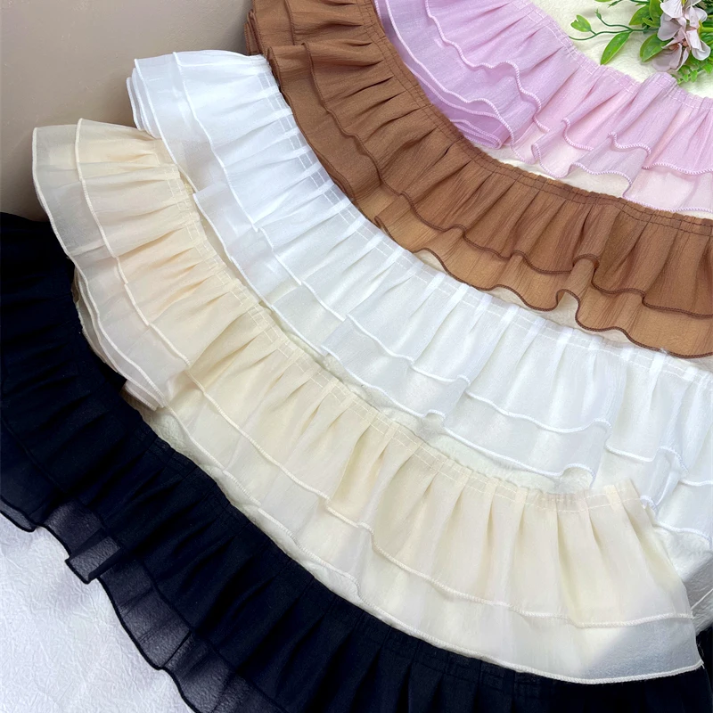Doppelschichten Seide Plissee Spitze Stoffband Dekorativer Besatz Rüschenbesatz für DIY Lolita Kleid Bekleidung Nähzubehör